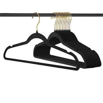 ManGotree Velvet Suit Hangers with 360° Swivel Gold Hook, Non-Slip Felt Hangers, Ultra-Slim Space Saving Clothes Hangers, Sturdy Coat Hangers, 36 Pack (Black)