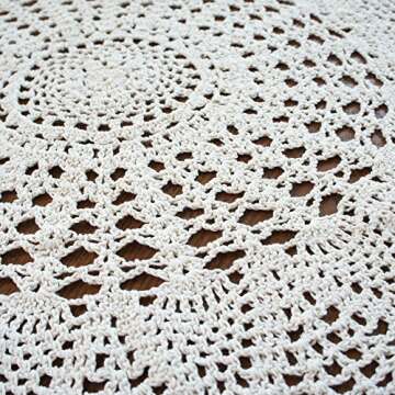 USTIDE Handmade Crochet Cotton Tablecloth Round Beige Crochet Tablecloths for Wedding 31 Inches
