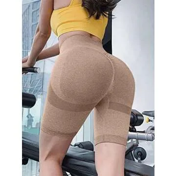 OQQ Women's 3 Piece Butt Lifting Yoga Workout High Waist Tummy Control Ruched Booty Pants Shorts, Black Coffee Grey, Large
