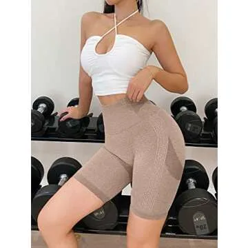 OQQ Women's 3 Piece Butt Lifting Yoga Workout High Waist Tummy Control Ruched Booty Pants Shorts, Black Coffee Grey, Large