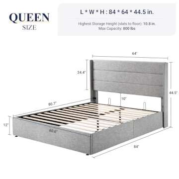 Allewie Queen Size Lift Up Storage Bed, Modern Wingback Headboard, Hydraulic Support, No Box Spring ...