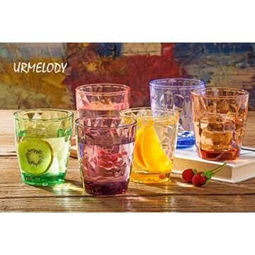 13oz Drinking Glasses Set Acrylic Glassware for Kids Colored Plastic Tumblers Cups Picnic Water Glasses Unbreakable Juice Drinkware for Camping Restaurant Beach Party BPA Free Dishwasher Safe