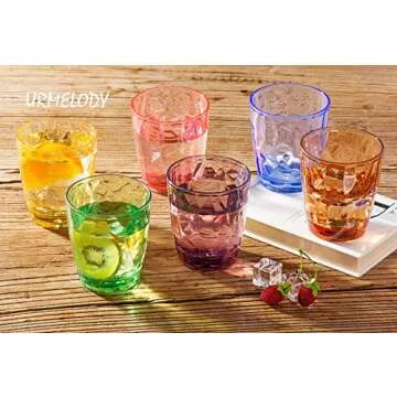13oz Drinking Glasses Set Acrylic Glassware for Kids Colored Plastic Tumblers Cups Picnic Water Glasses Unbreakable Juice Drinkware for Camping Restaurant Beach Party BPA Free Dishwasher Safe