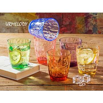 13oz Drinking Glasses Set Acrylic Glassware for Kids Colored Plastic Tumblers Cups Picnic Water Glasses Unbreakable Juice Drinkware for Camping Restaurant Beach Party BPA Free Dishwasher Safe