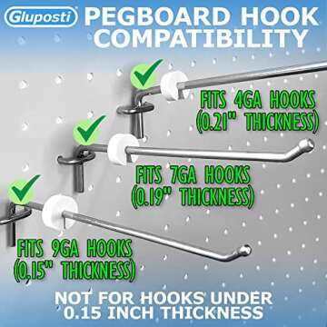 Gluposti Peg Hook Stoppers for 1/4 Pegboard Hooks & Slatwall Hooks, White Round Rubber Inventory Control Clips, Pegboard Peg Locks for Retail Hooks on Peg Board & Slat Wall Panels (100 Pack)