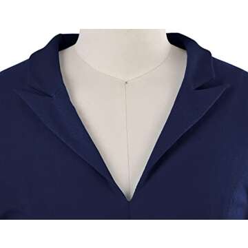 MUXXN Women's Formal Bodycon Dresses V Neck 3/4 Sleeve Midi Vintage Office Work Sheath Pencil Dress Navy Blue-Black XL