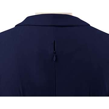 MUXXN Women's Formal Bodycon Dresses V Neck 3/4 Sleeve Midi Vintage Office Work Sheath Pencil Dress Navy Blue-Black XL