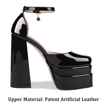 wetkiss Platform Chunky Pumps Platform Chunky Heels Women's Pumps Ankle Strap Pumps for Women Black Chunky Heels Black Platform Heels Ankle Strap Heels Chunky Platform Heels