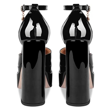 wetkiss Platform Chunky Pumps Platform Chunky Heels Women's Pumps Ankle Strap Pumps for Women Black Chunky Heels Black Platform Heels Ankle Strap Heels Chunky Platform Heels