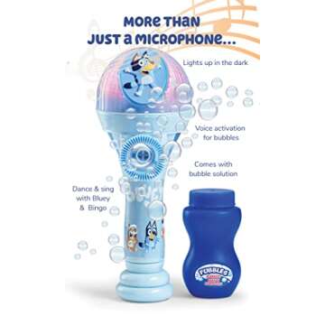 BLUEY Dance Mode Bubble Machine and Toy Microphone | Bluey Toy for Baby, Toddlers and Kids | Includes Bubble Solution