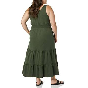 Amazon Essentials Women's Sleeveless Elastic Waist Summer Maxi Dress (Available in Plus Size), Olive, Large