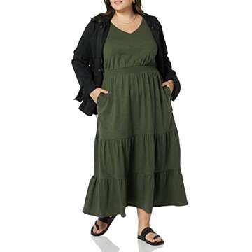 Amazon Essentials Women's Sleeveless Elastic Waist Summer Maxi Dress (Available in Plus Size), Olive, Large