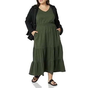 Amazon Essentials Women's Sleeveless Elastic Waist Summer Maxi Dress (Available in Plus Size), Olive, Large