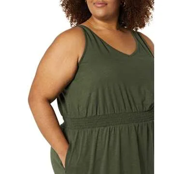Amazon Essentials Women's Sleeveless Elastic Waist Summer Maxi Dress (Available in Plus Size), Olive, Large