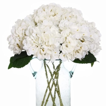 Kimura's Cabin 6pcs Fake White Flowers Artificial Silk Hydrangea Flowers Bouquets Faux Hydrangea Ste...
