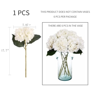 Exquisite 6pcs Fake White Flowers Silk Hydrangeas for Decor
