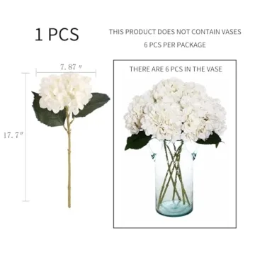 Exquisite 6pcs Fake White Flowers Silk Hydrangeas for Decor