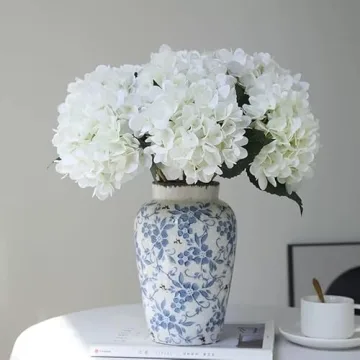 Exquisite 6pcs Fake White Flowers Silk Hydrangeas for Decor