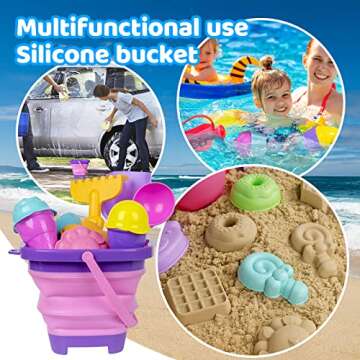 Funbidtoy Kids Beach Toy Ice Cream Sand Toys Toddler Vacation Travel Essentials with Collapsible Buc...