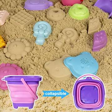 Funbidtoy Kids Beach Toy Ice Cream Sand Toys Toddler Vacation Travel Essentials with Collapsible Bucket Mesh Bag Shovels Sand Molds Watering Can Outdoor Sandbox Toys Set for Baby Boys Girls
