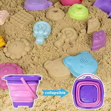 Funbidtoy Kids Beach Toy Ice Cream Sand Toys Toddler Vacation Travel Essentials with Collapsible Bucket Mesh Bag Shovels Sand Molds Watering Can Outdoor Sandbox Toys Set for Baby Boys Girls