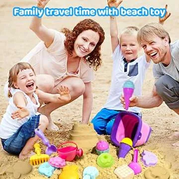 Funbidtoy Kids Beach Toy Ice Cream Sand Toys Toddler Vacation Travel Essentials with Collapsible Bucket Mesh Bag Shovels Sand Molds Watering Can Outdoor Sandbox Toys Set for Baby Boys Girls