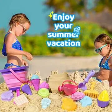 Funbidtoy Kids Beach Toy Ice Cream Sand Toys Toddler Vacation Travel Essentials with Collapsible Bucket Mesh Bag Shovels Sand Molds Watering Can Outdoor Sandbox Toys Set for Baby Boys Girls