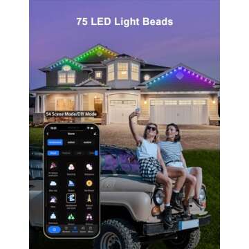 APPECK Permanent Outdoor Lights 100ft, Smart RGB Outdoor Lights with 75 LEDs, IP65 Waterproof LED Eaves Lights, 54 Scene Modes Lighting for Party, Daily, Halloween, Christmas, Roof, Garden, Patios