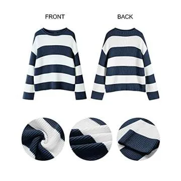 ZESICA Oversized Striped Color Block Sweater for Women