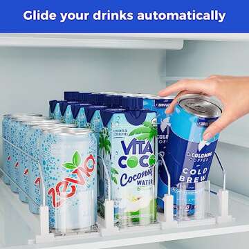 Puricon Drink Organizer for Fridge Pusher Glide, Spring Loaded Fridge Drink Dispenser, Self Pushing ...