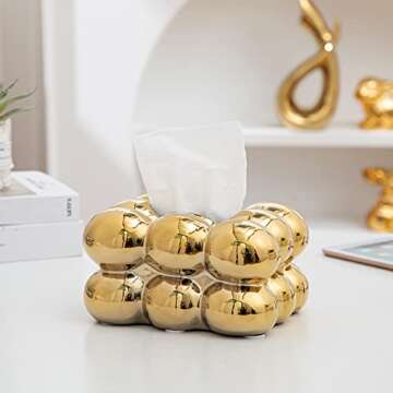 Anding Ceramic Tissue Box Gold, Vase Bathroom Vanity Top Ceramic Abstract Home Decor Shelf, Silver, White, Gold, (A1106 Gold)