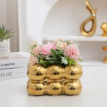 Anding Ceramic Tissue Box Gold, Vase Bathroom Vanity Top Ceramic Abstract Home Decor Shelf, Silver, White, Gold, (A1106 Gold)