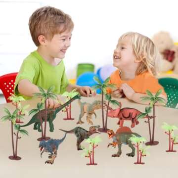 Ymeibe Dinosaur Cake Topper Large Jurassic Dino Toys Figures Palm Model Trees Cake Decoration for kids Happy Birthday Baby Shower Party Supplies 18PCS