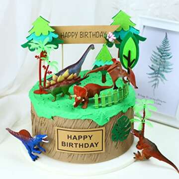 Ymeibe Dinosaur Cake Topper Large Jurassic Dino Toys Figures Palm Model Trees Cake Decoration for kids Happy Birthday Baby Shower Party Supplies 18PCS