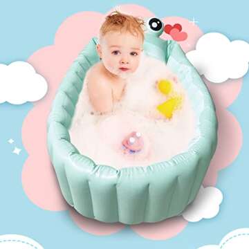 Inflatable Baby Bathtub Portable Travel Bath Tub for Infants to Toddler Foldable Non Slip Spa Tub with Air Pump(Green)