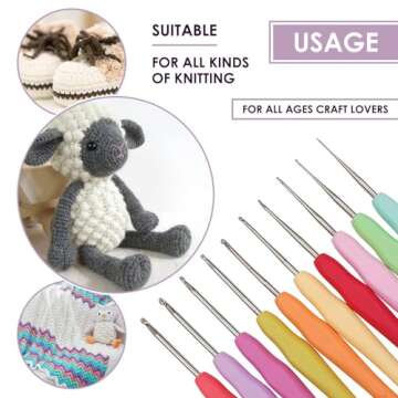 10Pcs Ergonomic Crochet Hook Set for Beginners and Experts