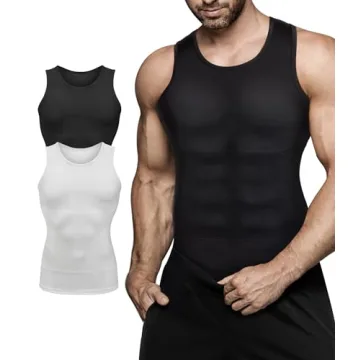 Mens Compression Shirt Slimming Body Shaper Vest Workout Tank Tops Abs Abdomen Undershirts 2 Packs -...