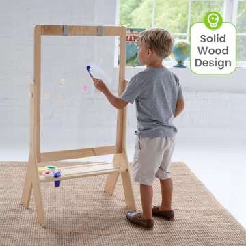 Little Partners Peek-A-Boo Art Toddler Easel, Children's Two-Sided Adjustable Height Clear Acrylic Paint Station for Kids with Built-in Storage, Eraser, Paint Containers (Natural)