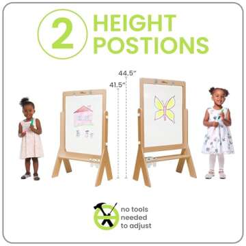 Little Partners Peek-A-Boo Art Toddler Easel, Children's Two-Sided Adjustable Height Clear Acrylic Paint Station for Kids with Built-in Storage, Eraser, Paint Containers (Natural)