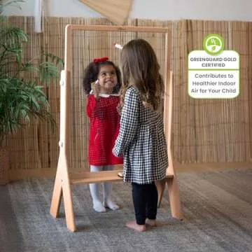 Little Partners Peek-A-Boo Art Toddler Easel, Children's Two-Sided Adjustable Height Clear Acrylic Paint Station for Kids with Built-in Storage, Eraser, Paint Containers (Natural)