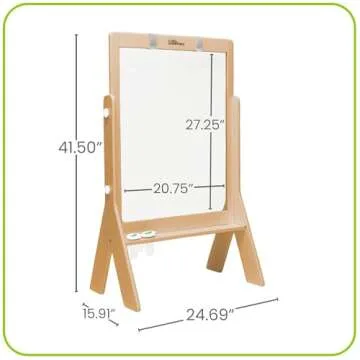 Little Partners Peek-A-Boo Art Toddler Easel, Children's Two-Sided Adjustable Height Clear Acrylic Paint Station for Kids with Built-in Storage, Eraser, Paint Containers (Natural)