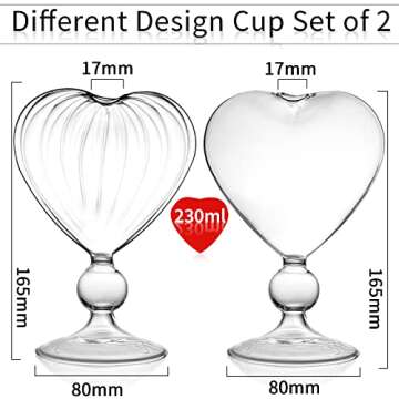 Cocktail Glasses Set of 2 Creative Martini Glasses 8 oz Unique Wine Glasses Heart-shaped Romantic Ju...