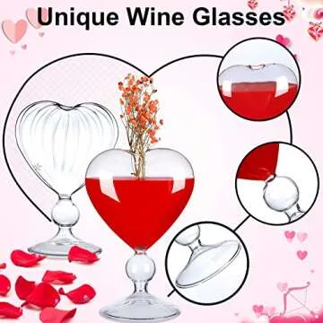 Cocktail Glasses Set of 2 Creative Martini Glasses 8 oz Unique Wine Glasses Heart-shaped Romantic Juice Glasses for WeddIng Home Bar Party Glassware Barware Gift