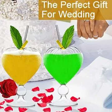 Cocktail Glasses Set of 2 Creative Martini Glasses 8 oz Unique Wine Glasses Heart-shaped Romantic Juice Glasses for WeddIng Home Bar Party Glassware Barware Gift