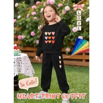 BOMDEALS Cute Toddler Girls Sweatsuit - St.Patrick's Heart Print Child Clothes, Long Sweatshirt and Sweatpants Fall Outfit(Black,120,1203b)