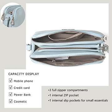 Mother's Day Gift Compact Crossbody Cellphone Purse,Women Wallet Handbag and Functional Travel Shoulder Bag with Adjustable Strap,Small Vegan Leather Saddle Blue Purse