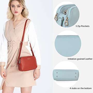 Mother's Day Gift Compact Crossbody Cellphone Purse,Women Wallet Handbag and Functional Travel Shoulder Bag with Adjustable Strap,Small Vegan Leather Saddle Blue Purse