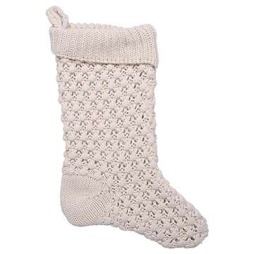 Creative Co-Op Cream Cotton Knit Christmas Stocking