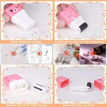 EIKOSON 6 Pack of Pencil Erasers, Kids Eraser with Roller and Cover, Fun and Cute Animal Themed Eraser, Great Gift for Kid of Cute School Supplies