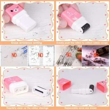 EIKOSON 6 Pack of Pencil Erasers, Kids Eraser with Roller and Cover, Fun and Cute Animal Themed Eraser, Great Gift for Kid of Cute School Supplies